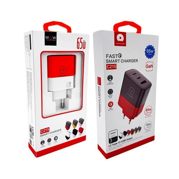 Сетевое зарядное устройство для WUW-C215 65W Charger 2 USB C + USB A white black