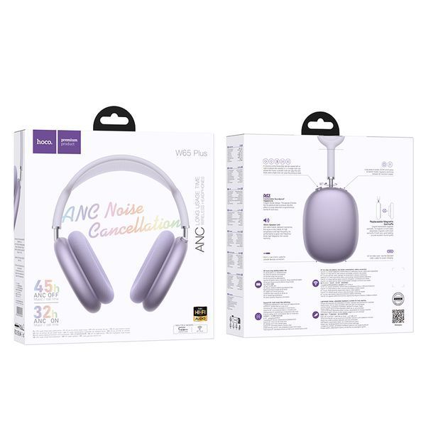 Беспроводные накладные наушники HOCO W65 Plus Happy ANC BT headphones Purple
