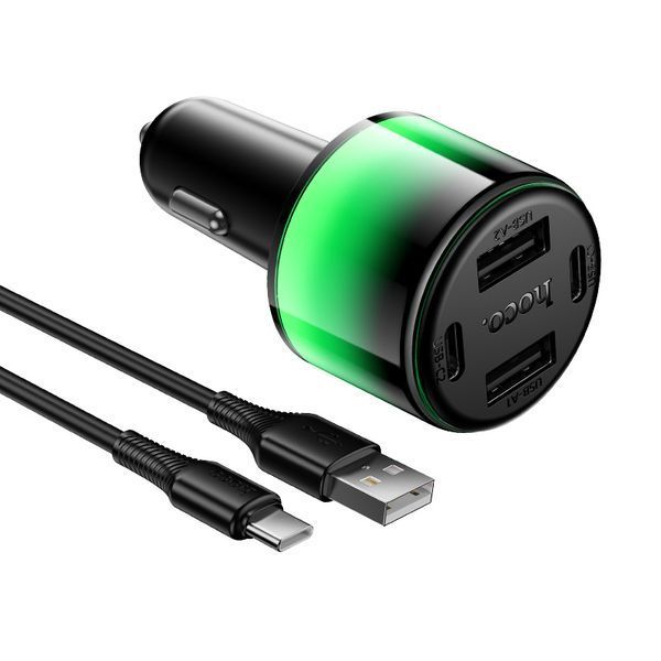 Автомобильное зарядное устройство HOCO Z69 Vivido 24W(2C2A) car charger set(Type-C) Black