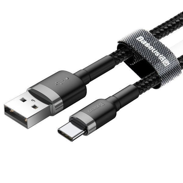 Кабель Baseus Cafule Cable USB For Type-C 3A 2m Gray+Black