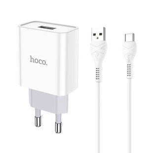 Сетевое зарядное устройство с кабелем HOCO C81A Asombroso single port charger set(Type-C) White
