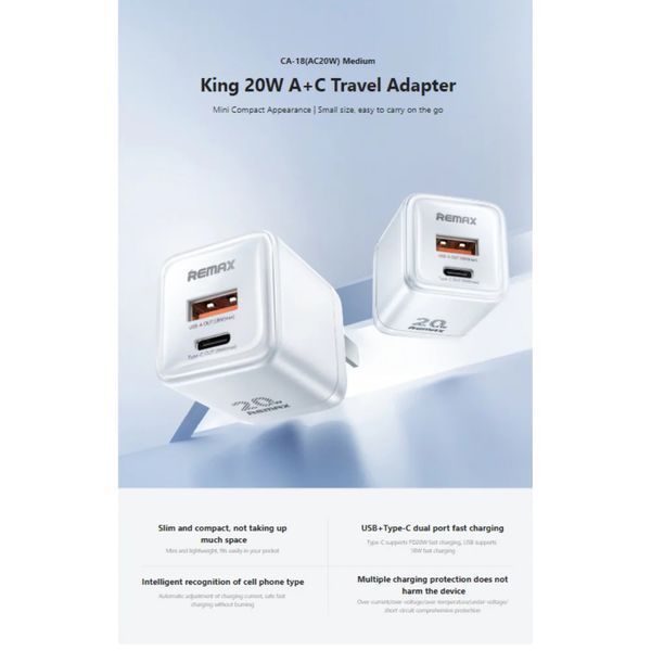 Сетевое зарядное устройство для REMAX Kings 20W A+C Charger CA-18(AC20W) EU-white