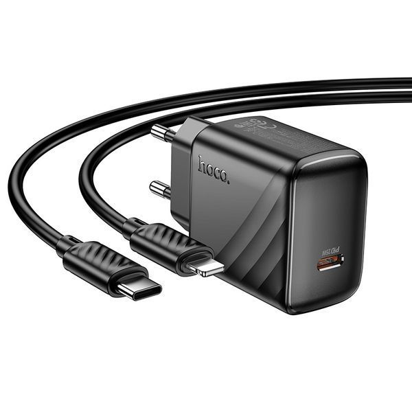 Сетевое зарядное устройство с кабелем HOCO CS24A Puerto single-port PD25W Charger Set (C to iP)(EU) Black
