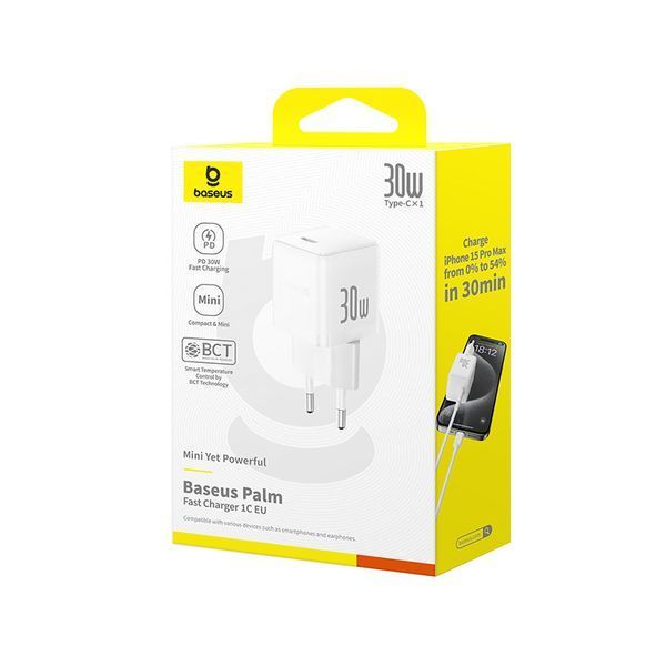 Сетевое зарядное устройство для Baseus Palm Fast Charger 1C 30W EU Moon White