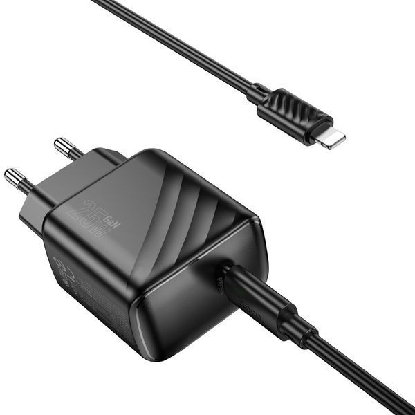 Сетевое зарядное устройство с кабелем HOCO CS24A Puerto single-port PD25W Charger Set (C to iP)(EU) Black