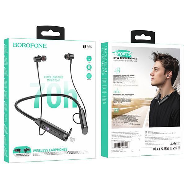 Бездротові спортивні навушники BOROFONE BE66 Motor neck-mounted BT headset Black