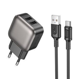 Сетевое зарядное устройство с кабелем BOROFONE BAS51A Absolute dual-port charger set(Type-C) Black