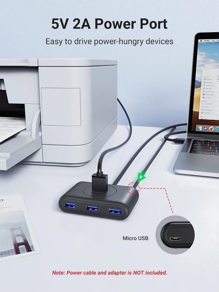 USB-хаб UGREEN CR113 USB 3.0 Hub 1m (Black) (UGR-20291)