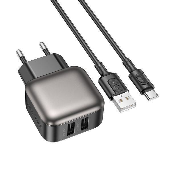 Мережевий зарядний пристрій BOROFONE BAS51A Absolute dual-port charger set(Type-C) Black
