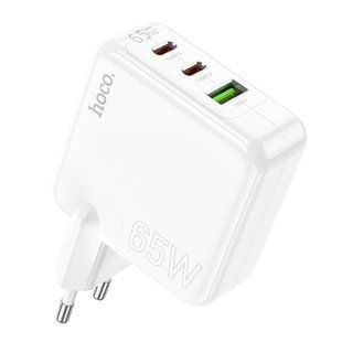 Сетевое зарядное устройство HOCO C115A Header PD65W GaN three-port(2C1A) charger White