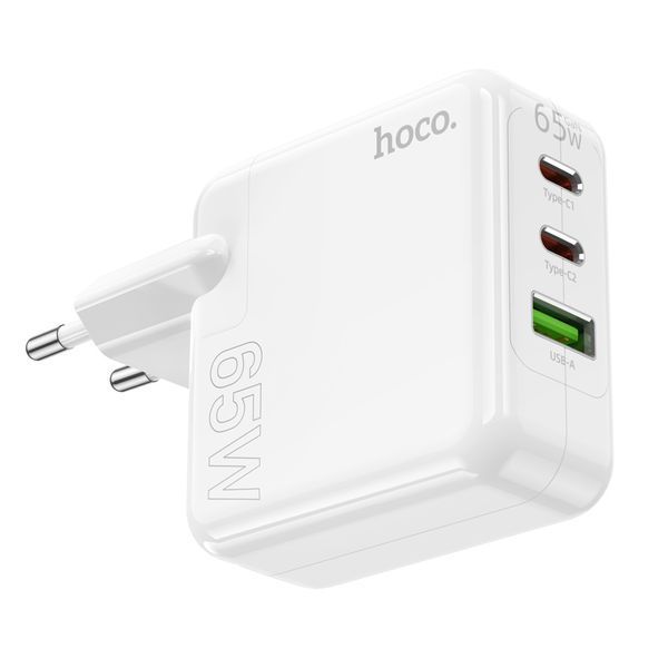 Мережевий зарядний пристрій HOCO C115A Header PD65W GaN three-port(2C1A) charger White