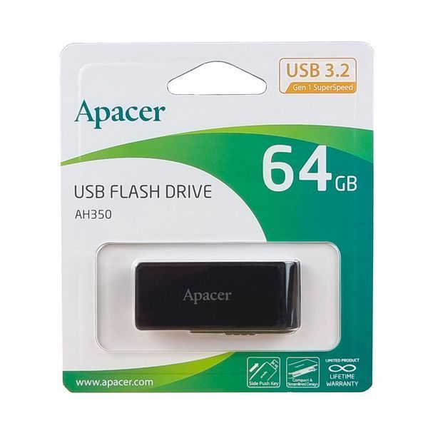 Флеш-накопитель Apacer USB 3.2 Gen 1 AH350 64Gb Black