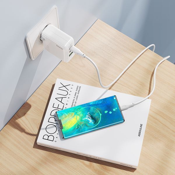 Сетевое зарядное устройство HOCO C115A Header PD65W GaN three-port(2C1A) charger White