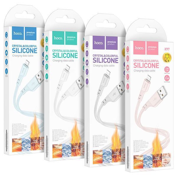 Кабель HOCO X97 Crystal color silicone charging data cable iP white
