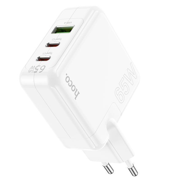Мережевий зарядний пристрій HOCO C115A Header PD65W GaN three-port(2C1A) charger White