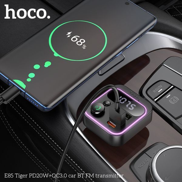 ОЗУ с FM-модулятором HOCO E85 Tiger PD20W+QC3.0 car BT FM transmitter Black