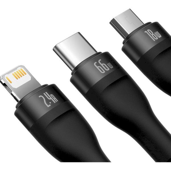 Кабель Baseus Flash Series Ⅱ One-for-three Fast Charging Data Cable USB to M+L+C 100W 1.2m Black