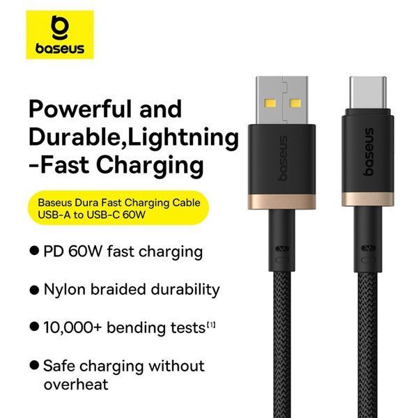 Кабель Baseus Dura Series Fast Charging Cable USB to Type-C 60W 2m Gold+Black