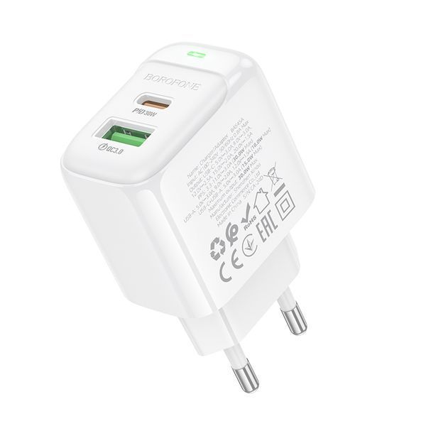 Сетевое зарядное устройство для BOROFONE BAS45A Potential PD30W+QC3.0 charger(EU) White