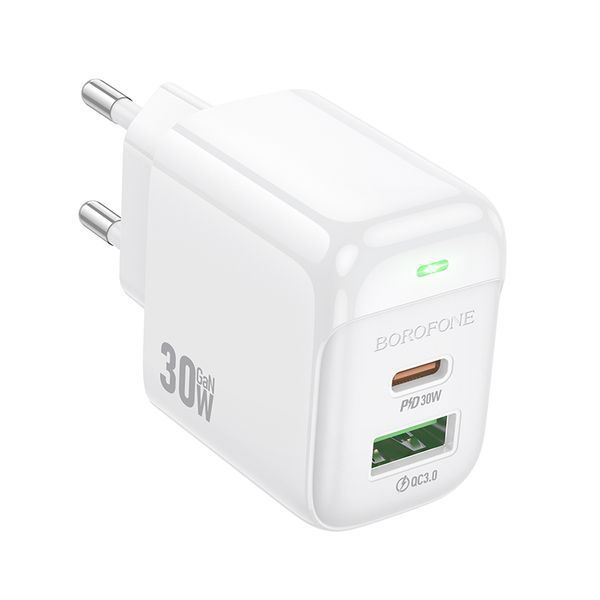 Сетевое зарядное устройство для BOROFONE BAS45A Potential PD30W+QC3.0 charger(EU) White