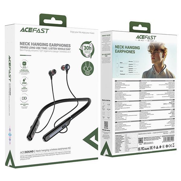 Беспроводные спортивные наушники ACEFAST N5 neck hanging wireless earphones Black