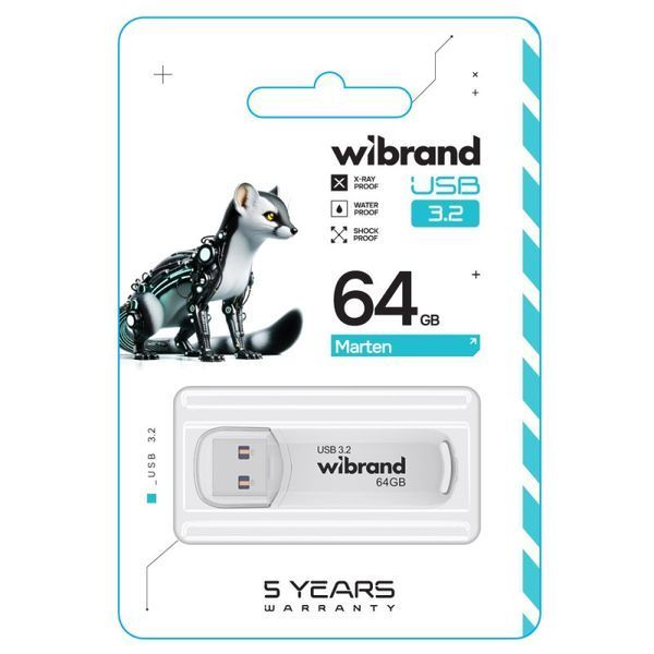 Флеш-накопичувач Wibrand USB 3.2 Gen1 Marten 64GB White