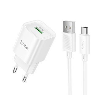 Сетевое зарядное устройство с кабелем HOCO C145A Charm single port QC3.0 charger set(Type-C) White