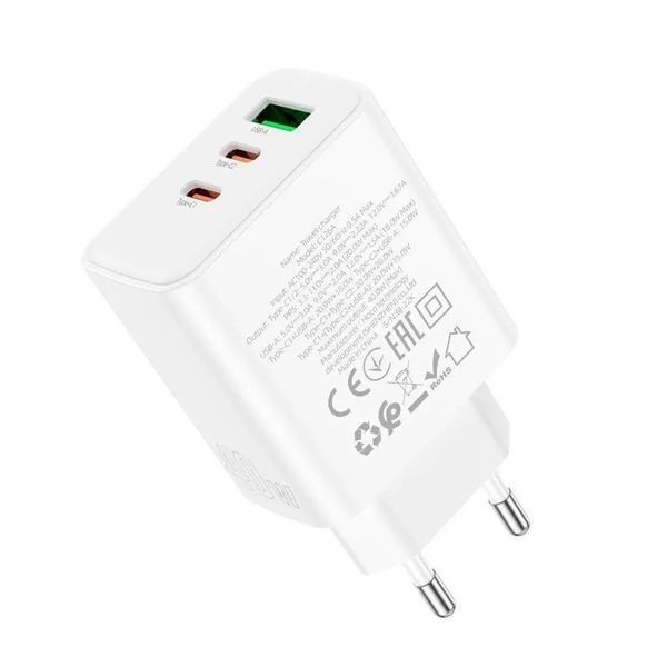 Сетевое зарядное устройство HOCO C126A Pure power PD40W three-port(2C1A) charger White