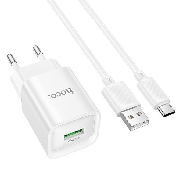 Сетевое зарядное устройство с кабелем HOCO C145A 18W Charm single port QC3.0 charger set(Type-C) White