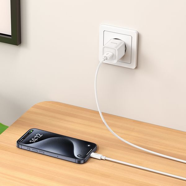 Мережевий зарядний пристрій з кабелем HOCO C145A Charm single port QC3.0 charger set(Type-C) White