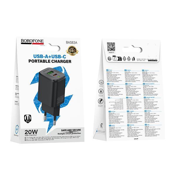 Сетевое зарядное устройство для BOROFONE BAS83A Star PD20W+QC3.0 charger (EU) Black