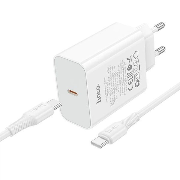 Сетевое зарядное устройство HOCO C162A Source single port PD40W charger set(C to C) White
