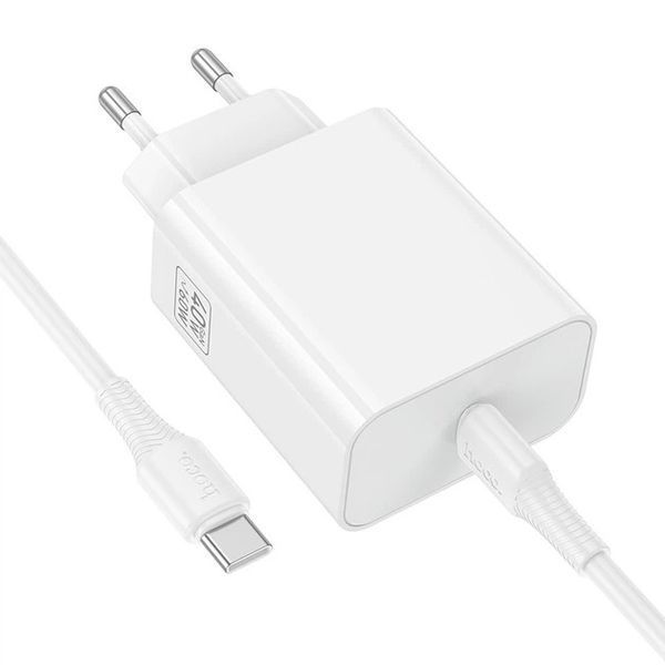 Сетевое зарядное устройство HOCO C162A Source single port PD40W charger set(C to C) White