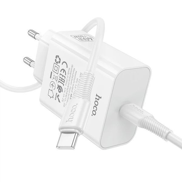 Сетевое зарядное устройство HOCO C162A Source single port PD40W charger set(C to C) White