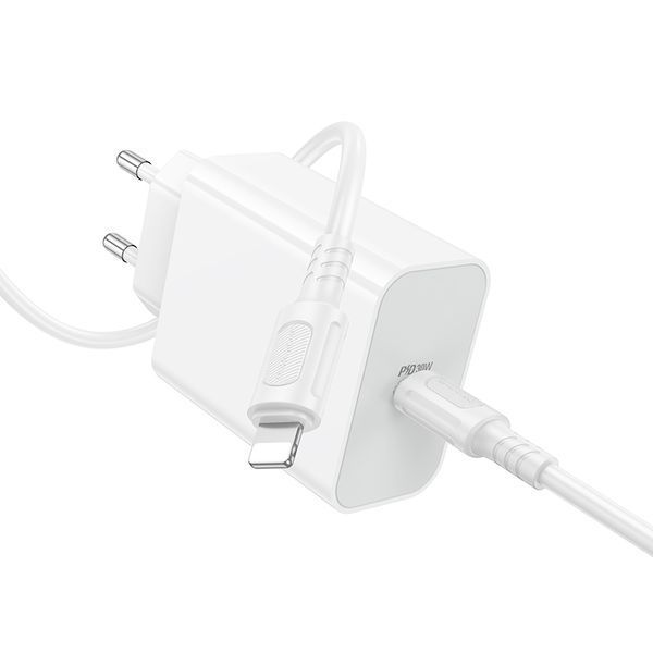 Сетевое зарядное устройство с кабелем BOROFONE BA107A Stellar single port PD30W Charger Set (C to iP) (EU) White