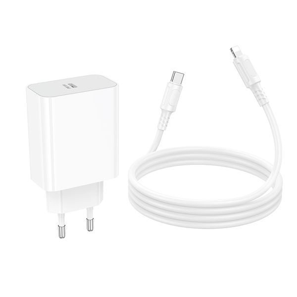 Сетевое зарядное устройство с кабелем BOROFONE BA107A Stellar single port PD30W Charger Set (C to iP) (EU) White