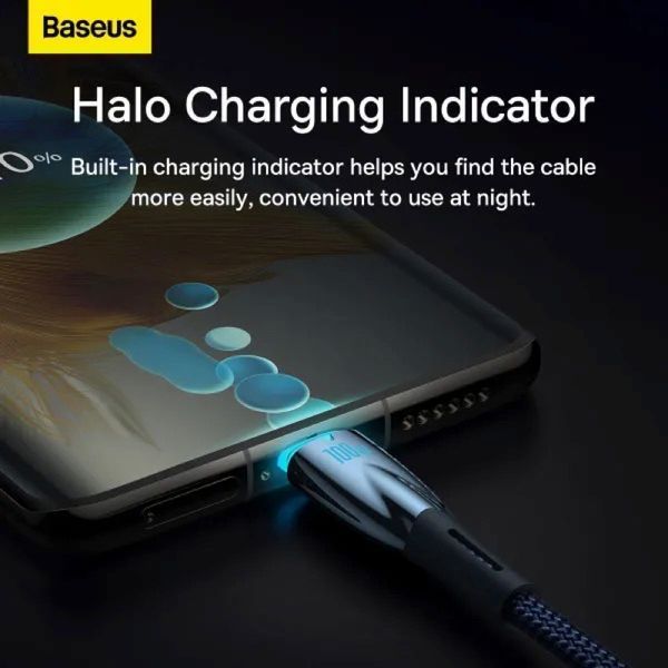 Кабель Baseus Glimmer Series Fast Charging Data Cable Type-C to Type-C 100W 1m Blue