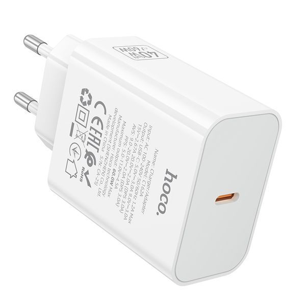Сетевое зарядное устройство для HOCO C162A Source single port PD40W charger(EU) White