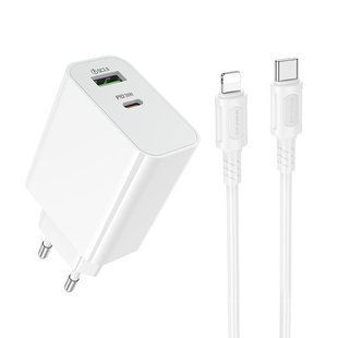 Мережевий зарядний пристрій з кабелем BOROFONE BA108A Stellar PD30W+QC3.0 charger set (C to iP) (EU) White