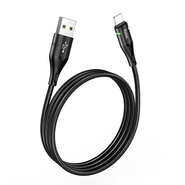 Кабель HOCO U93 USB to iP 2.4A, 1.2m, nylon, светильники, светильник, Black