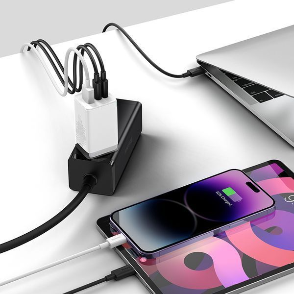 Мережевий зарядний пристрій з кабелем Baseus GaN5 Pro Fast Charger 2C+U 65W EU White (Baseus Xiaobai charging Cable Type-C to Type-C 100W)