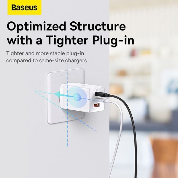 Мережевий зарядний пристрій з кабелем Baseus GaN5 Pro Fast Charger 2C+U 65W EU White (Baseus Xiaobai charging Cable Type-C to Type-C 100W)