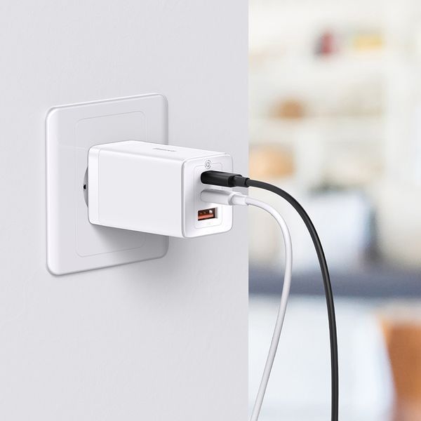 Мережевий зарядний пристрій з кабелем Baseus GaN5 Pro Fast Charger 2C+U 65W EU White (Baseus Xiaobai charging Cable Type-C to Type-C 100W)