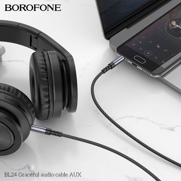 Аудиокабель BOROFONE BL24 3.5mm male to 3.5mm male, nylon braid, 1m, Metal Grey