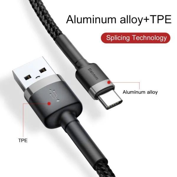 Кабель Baseus Cafule Cable USB For Type-C 3A 0.5m Gray+Black