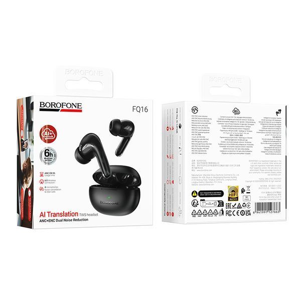 Беспроводные наушники TWS BOROFONE FQ16 Star ANC+ENC smart AI translation headset(App) Black