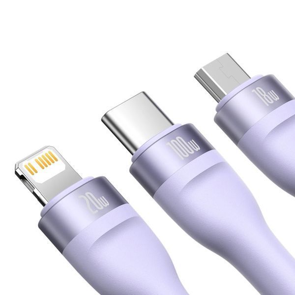 Кабель Baseus Flash Series Ⅱ Two-for-three Charging Cable U+C to M+L+C 100W 1.2m Purple