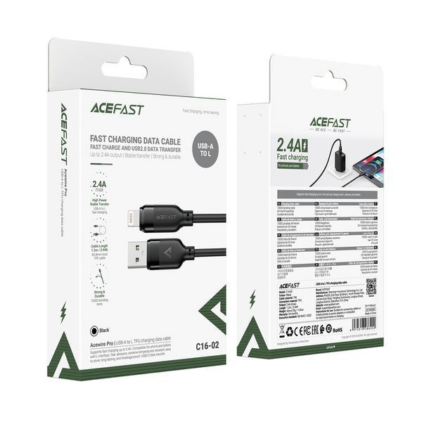 Кабель ACEFAST C16-02 TPU charging data cable USB-A to L Black