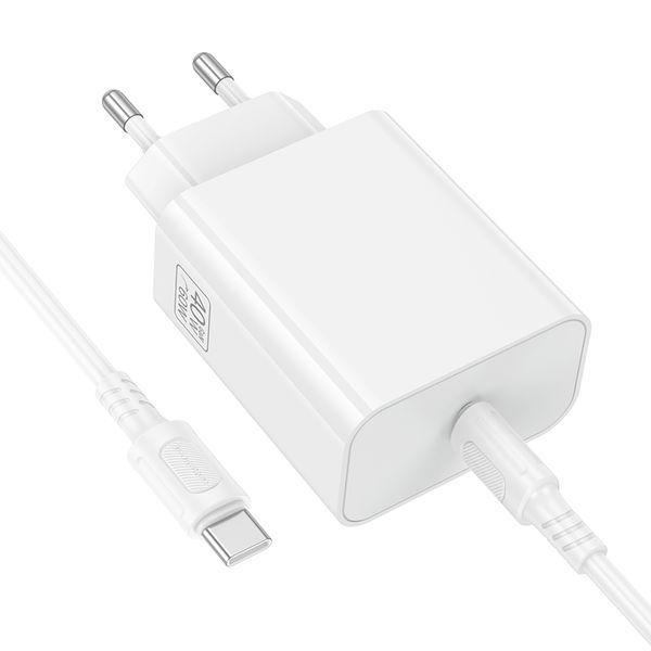 Мережевий зарядний пристрій з кабелем BOROFONE BA109A Star single port PD40W charger set (C to C) (EU) White