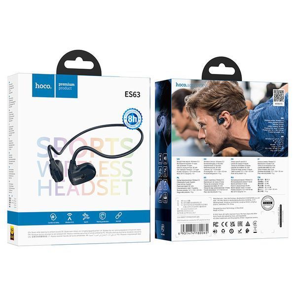 Беспроводные спортивные наушники HOCO ES63 Graceful air conduction BT earphones Black